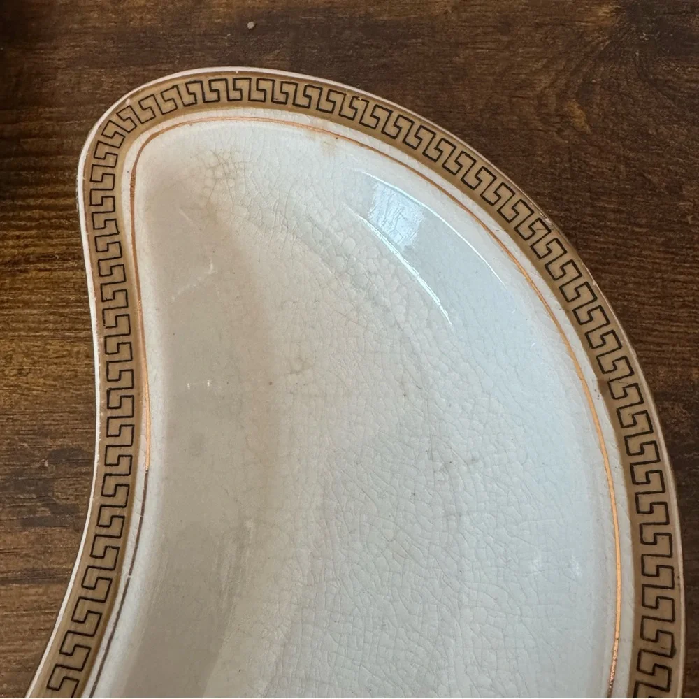 W‎ H Grindley England Bone Dishes Set 4 Crescent Greek Key Gold Antique